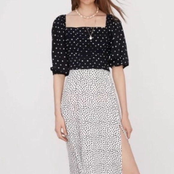 ZARA balloon sleeve black and white polka dot corset crop top size Small - Picture 3 of 14
